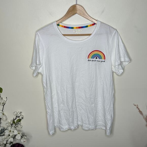 KATE SPADE Rainbow Embroidered Tee T-Shirt White Sz XXL {3V34} - Picture 3 of 7